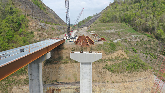 View of beam launch over Pond Creek Bridge from afar.