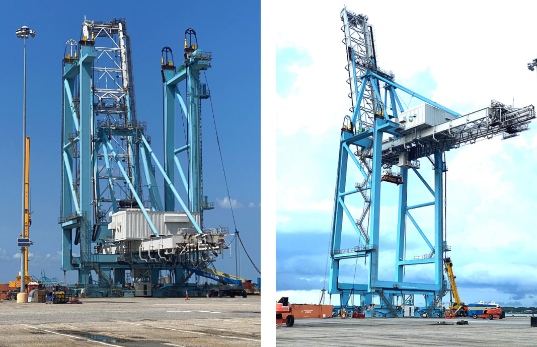 Large scale lifting equipment, used in dismantling a crane.