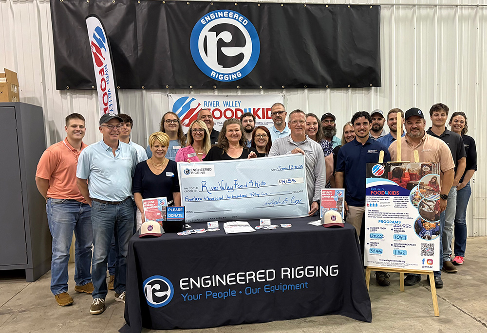 Engineered Rigging was thrilled to present River Valley Food 4 Kids Executive Director Leslie Walton and members of the board of directors with a check to sponsor summer meals for children. The donation kicked off the launch of Engineered Giving, our new nonprofit organization dedicated to giving back to the communities where our employees live and work.